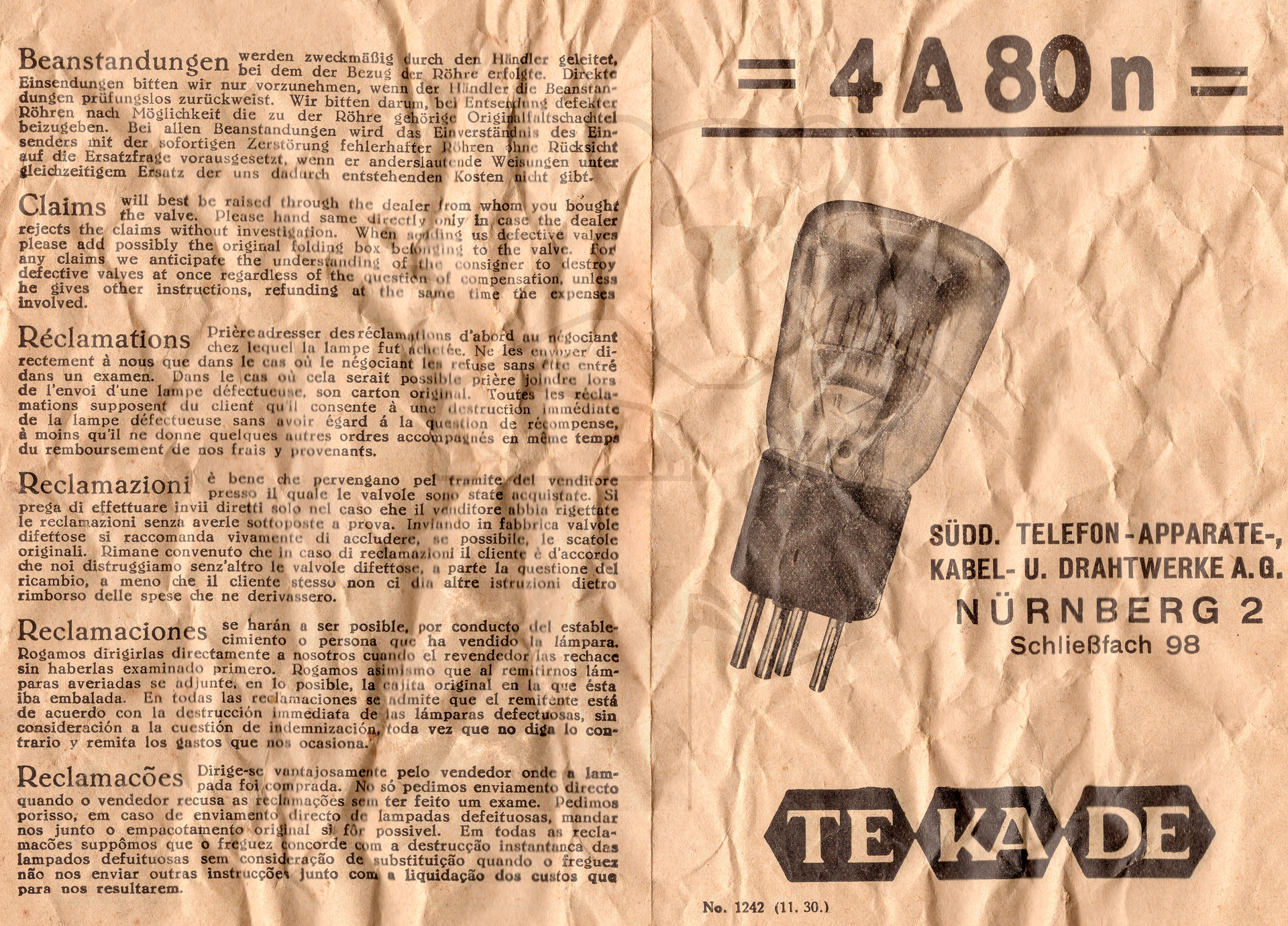 Röhre 4A80n #7859 Beilage Bild 1